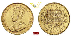 CANADA GIORGIO V (1910-1936) 10 Dollari 1913. Kr. 27 Au g 16,72 BB/SPL