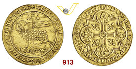 FRANCIA JEAN II LE BON (1350-1364) Mouton d'or. D/ Montone e vessillo R/ Croce con gigli nei quarti, entro cornice. Fb. 280 Au g 4,57 Rara BB+