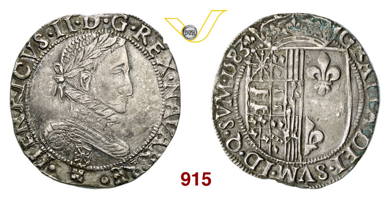 FRANCIA ENRICO III (1574-1589) Franco 1583, Saint Palais. D/ Busto laureato e co...