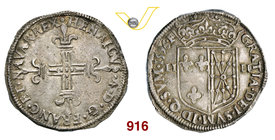 FRANCIA ENRICO IV (1589-1610) Quarto di Scudo 1596 F, Saint Palais. D/ Croce gigliata R/ Stemma coronato. Duplessy 1238 Ag g 9,62 • Modulo largo e reg...