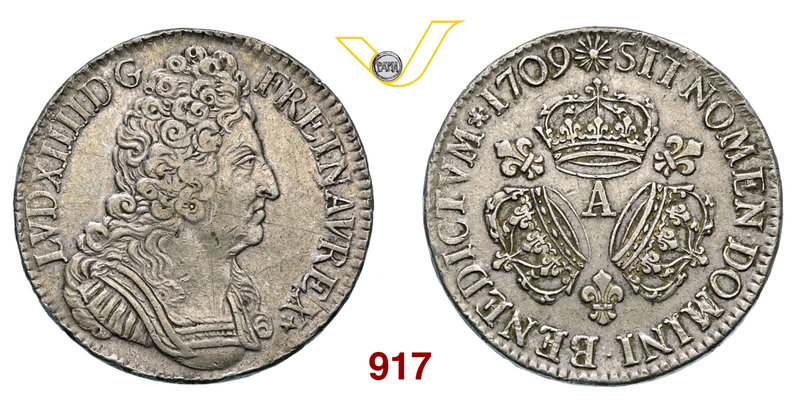 FRANCIA LUIGI XIV (1634-1715) Scudo delle tre corone 1709 A, Parigi. Gad. 229 Ag...