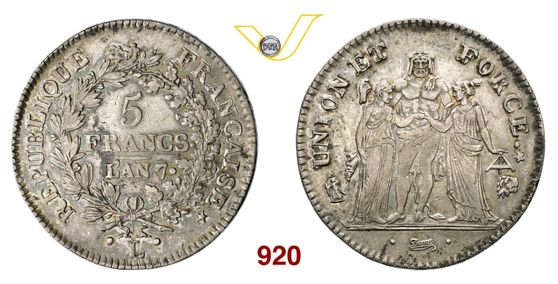 FRANCIA DIRETTORIO (1795-1799) 5 Franchi An. 7 L, Bayonne. Gad. 563 Ag g 24,73 •...