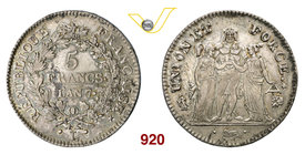 FRANCIA DIRETTORIO (1795-1799) 5 Franchi An. 7 L, Bayonne. Gad. 563 Ag g 24,73 • Bella patina BB+