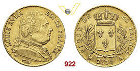 FRANCIA LUIGI XVIII (1814-1824) 20 Franchi 1814 A, Parigi. Varesi 327 Au g 6,37 BB÷SPL