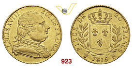 FRANCIA LUIGI XVIII (1814-1824) 20 Franchi 1815 R, Londra. Varesi 339 Au g 6,41 Rara • Moneta coniata durante l'esilio SPL