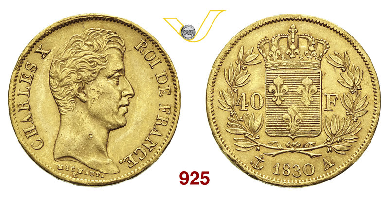 FRANCIA CARLO X (1824-1830) 40 Franchi 1830, Parigi. Fb. 547 Au g 12,87 • Colpet...