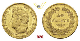 FRANCIA LUIGI FILIPPO I (1830-1848) 40 Franchi 1836, Parigi. Fb. 557 Au g 12,94 BB+