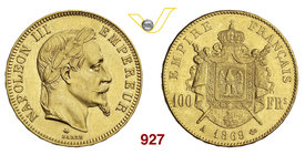 FRANCIA NAPOLEONE III (1852-1870) 100 Franchi 1859, Parigi. Fb. 580 Au g 32,25 SPL÷FDC
