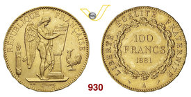 FRANCIA III REPUBBLICA (1871-1940) 100 Franchi 1881, Parigi. Fb. 590 Au g 32,28 SPL
