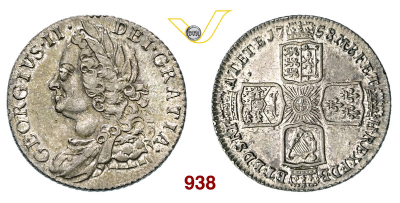 GRAN BRETAGNA GIORGIO II (1727-1760) Scellino 1758. Spink 3704 Kr. 583.3 Ag g 6,...