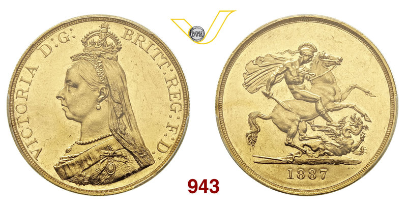 GRAN BRETAGNA VITTORIA (1837-1901) 5 Pounds 1887. Au • In slab PCGS MS 62 q.FDC...