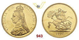 GRAN BRETAGNA VITTORIA (1837-1901) 5 Pounds 1887. Au • In slab PCGS MS 62 q.FDC