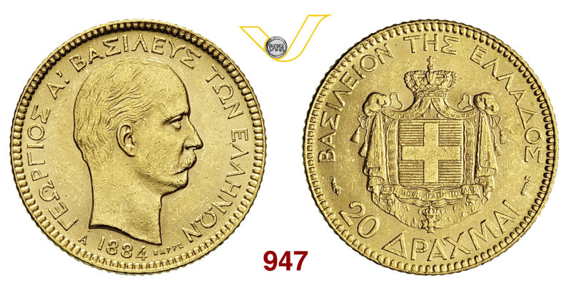 GRECIA GIORGIO I (1863-1913) 20 Dracme 1884. Fb. 18 Au g 6,45 SPL÷FDC