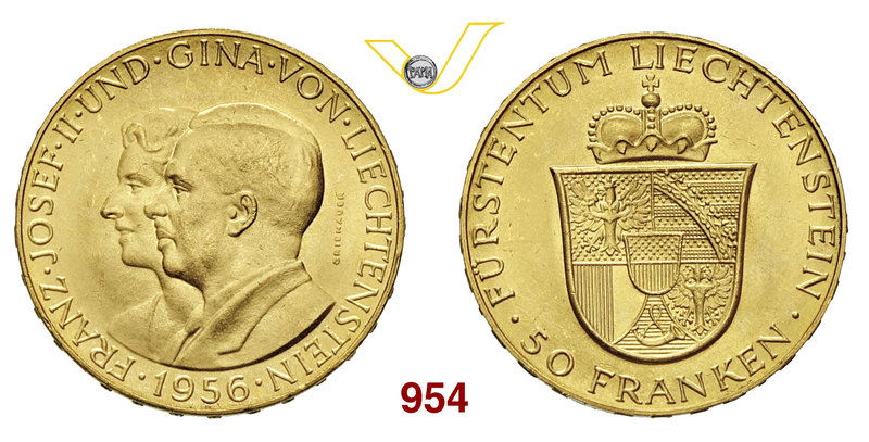 LIECHTENSTEIN FRANCESCO GIUSEPPE II (1938-1989) 50 e 25 Franchi 1956. Fb. 20 e 2...