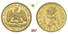 MESSICO 20 Pesos 1872, Guanajuato. Fb. 124 Au g 33,89 q.SPL/BB