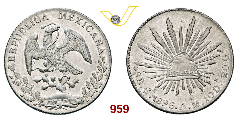 MESSICO 8 Reales 1896, Culiacan. Ag g 26,80 • Fondi speculari; lievi hairlines a...