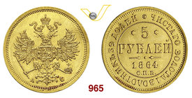 RUSSIA ALESSANDRO I (1855-1881) 5 Rubli 1864. Fb. 163 Au g 6,55 SPL÷FDC