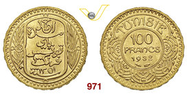 TUNISIA AHMAD PASHA BAY (1929-1942) 100 Franchi 1932. Kr. 257 Au g 6,55 q.FDC