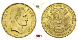 VENEZUELA 100 Bolivares 1886. Kr. 34 Au g 32,26 • Hairlines SPL