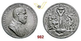 GIANELLO DELLA TORRE (1500-1585) Grande medaglia s.d. D/ Busto drappeggiato R/ La Fontana della scienza; attorno sei uomini ed un giovane ne raccolgon...