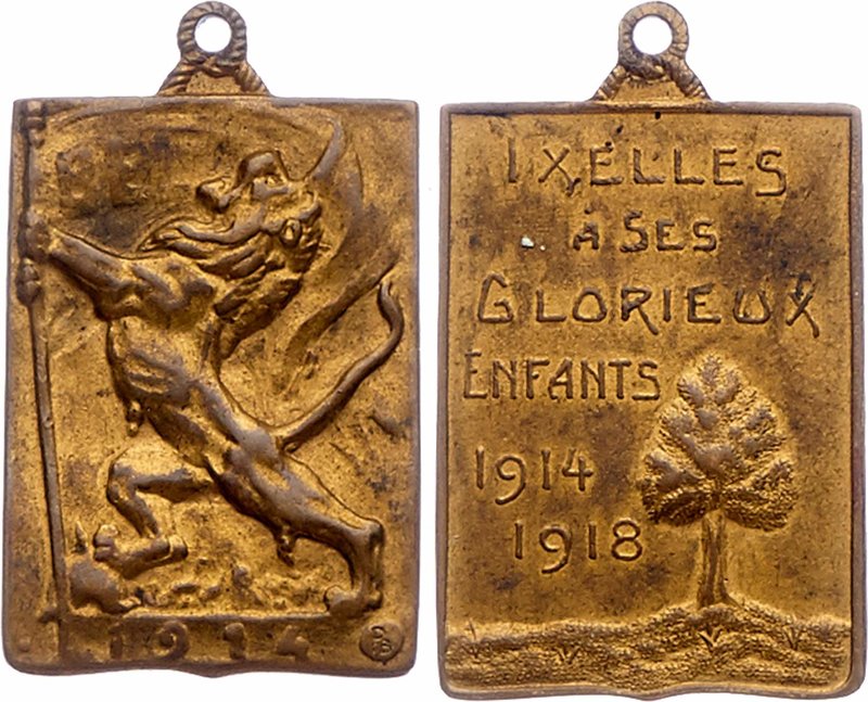 Belgien
 Anhänger 1918 Ixelles seiner glorreichen Kinder 1914-18. 9,5g. 34x21mm...