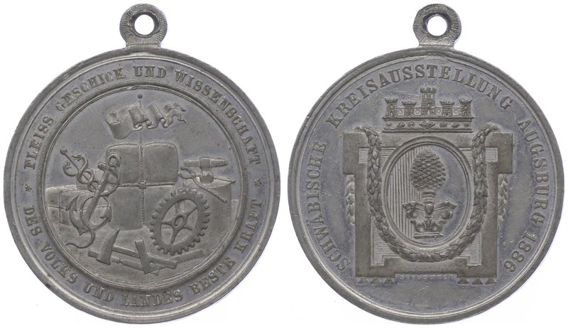Deutschland
 Zinnmedaille 1886 auf die Kreisausstellung, von Drentwett, Dm 38 m...