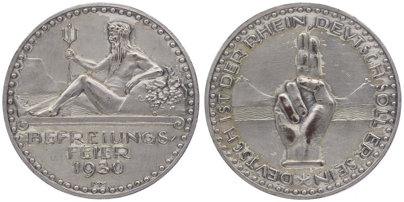 Deutschland
 Br - Medaille 1930 versilbert, auf die Rheinlandräumung - Befreiun...