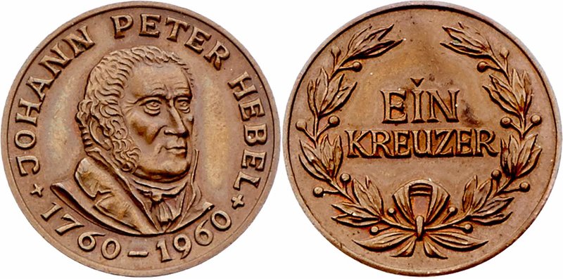 Deutschland
 Kupfermedaille / 1 Kreuzer 1960 zum 200. Geburtstag von Johann Pet...