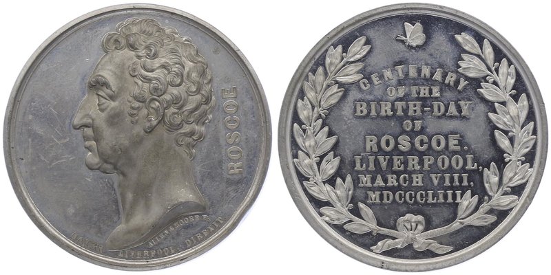 England Roscoe William 1753 - 1831
 Zinnmedaille 1853 auf seinen 100. Geburtsta...