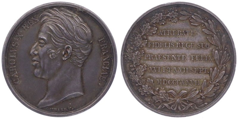 Frankreich Karl X. 1824 - 1830
 Ag - Medaille 1827 von F. Gayrard, Dm 36 mm. Ro...