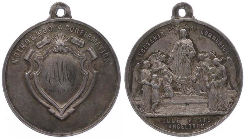Frankreich
 Erstkommunion-Medaille (Ag) 1876 Jesus, umgeben von Engeln und Kind...