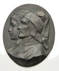Italien Florenz
 Renaissance Plakette 19 Jh. in Bronze, Florenz, Dante e Beatrice, im Rv. Stempel mit Kopf und Sign. P.R. 271,60g. 143x116mm ss/vz