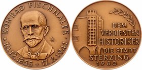Italien nach 1945
 Bronzemedaille 1980 auf Konrad Fischnaler 1855-1941, Historiker,. 34,20g. 45mm stgl