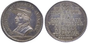 Schweiz Reformation
Huldrich Zwingli 1519 - 1919 Ag - Medaille 1719 auf die II. Säkularfeier der Züricher Reformation, von H. I. Gessner, Dm 37 mm. 2...