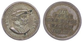 Schweiz Reformation
Ulrich Zwingli 1484 - 1531 Ag - Medaille 1819 auf die Reformations - Feier am 1 Jenner in Zürich, von J. Aberli, Dm 14,5mm. Züric...