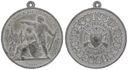 Schweiz Lausanne
 Zinnmedaille 1876 von Durussel, mit Original Öse, Dm 33 mm. Bern. 11,32g f.vz