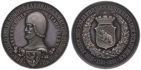 Schweiz Bern
 Ag - Medaille 1891 auf die 700 Jahr Feier der Stadtgründung, Stadtgründer Berthold von Zähringen, Auflage 950 Ex. , von CH. Bühler & F....