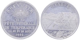 Schweiz Genf
 Alu - Medaille 1892 von C. Defalli, Dm 34mm. 4,72g vz