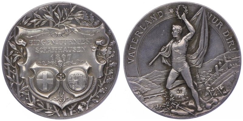 Schweiz Schaffhausen
 Ag - Medaille 1897 auf das Eidgenössische Turnfest, von R...