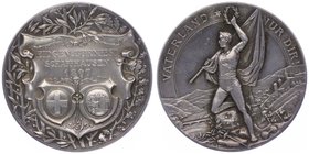Schweiz Schaffhausen
 Ag - Medaille 1897 auf das Eidgenössische Turnfest, von R. Amsler & Johnson Milano, Dm 36mm. 19,76g stgl