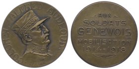Schweiz Genf
 Br - Medaille 1914 Aux Soldats Genevois Mobilisation 1914 - 1918, Colonel Audeoud, Dm 28mm. 8,40g vz/stgl