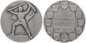 Schweiz Zug
 Fe - Medaille o.J. Schützenverband Meisterschaft, versilbert, von Hergoedia, Dm 61 mm vz/stgl