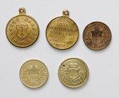 Schweiz
 Lot 5 Stück, diverse kleine Schützen - Medaillen o. Jahr in Messing vz