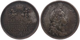 Karl VI. 1711 - 1740
 Cu - Medaille 1712 auf seine Krönung zum ungarischen König in Preßburg, von Richter, Dm 49 mm. Preßburg. 36,96g. Mont.1388, Wel...