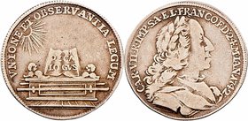 Karl VII. 1742 - 1745
 Silberabschlag vom Dukat 1742 auf seine Kaiserwahl in Frankfurt. 2,40g. 22mm, JuF 743, Förschner 249.4, Slg. Mont. 1651 ss