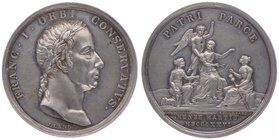 Franz I. 1806 - 1835
 Ag - Medaille 1826 auf die Genesung des Kaisers, von Lang und Stuckhart, Dm 37,5 mm. Wien. 17,54g. Mont. 2506 f.vz/vz