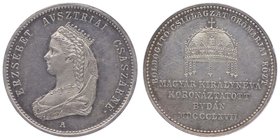 Franz Joseph I. 1848 - 1916
 Krönungs - Jeton 1867 A auf die Krönung zur ungarischen Königin in Budapest, Dm 24 mm. Wien. 5,50g. Fr. III. 2. b. vz/st...
