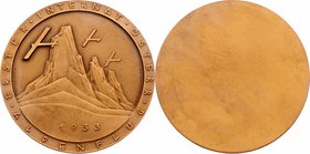 Bronzemedaille 1933 einseitig, auf den 1. internationalen österr. Alpenflug, von R. Placht. 89,10g. 65mm stgl