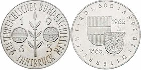 Ag-Schützenmedaille 1963 9. Bundesschiessen in Innsbruck - 600 Jahre Tirol bei Österreich. 14,52g. 34mm stgl