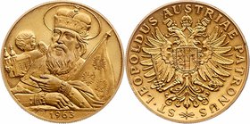 Bronzemedaille 1963 vergoldet, an den Schutz Patron St. Leopold. 12,20g. 33mm vz/vz+